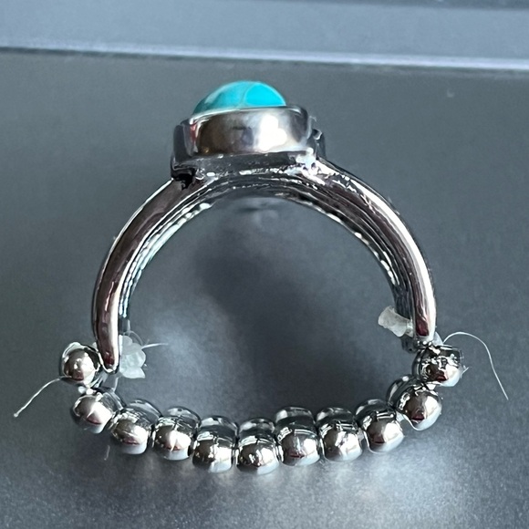New Turquoise Stone Linear Silver Ring - Picture 2 of 7